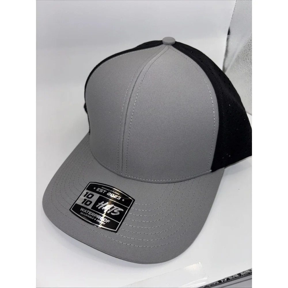 10 10 Hats 6 panel gray black waterproof adjustable dry fit Micro Mesh New Hat
